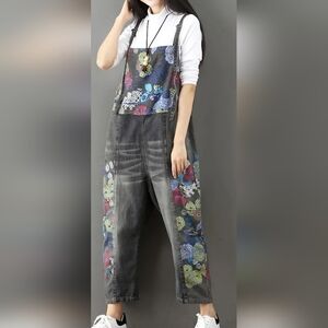 Colorful Distressed Croppes Denim Overalls SZ. LG